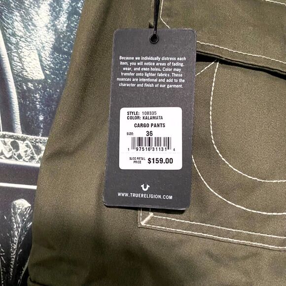 True Religion Cargo Pant Men's 36 Green Workwear Utility Outdoor Baggy Casual - Picture 2 of 7